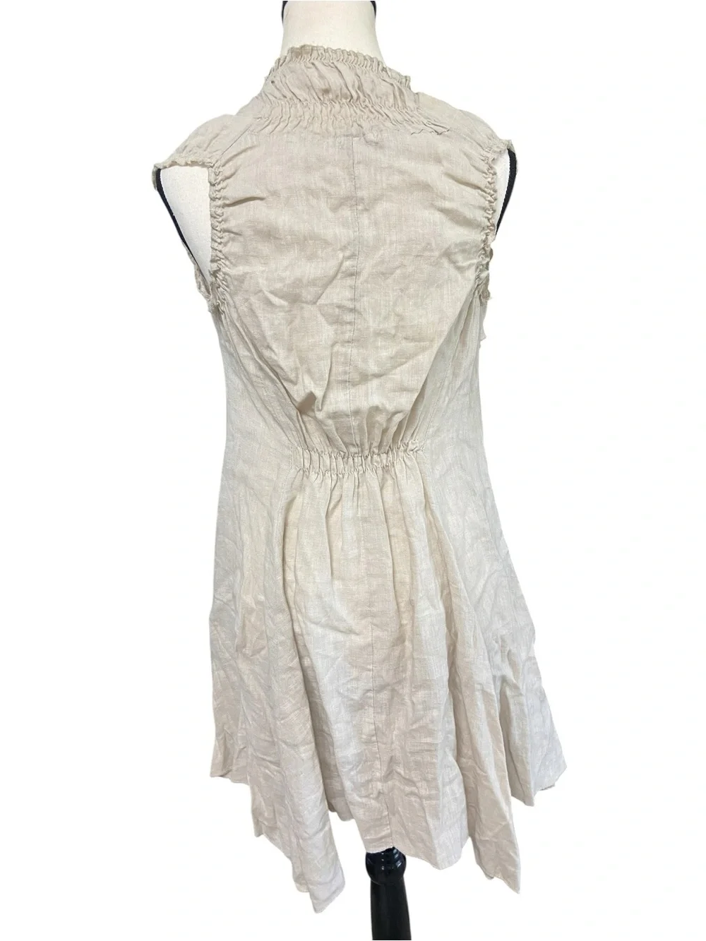 NYLL Italia 100% Linen Parachute Dress Flax Size M Ruched Boho Lagenlook Casual